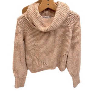 Pink Rose Cowl Neck Fisherman Knit Pink Sweater oversized Sz S